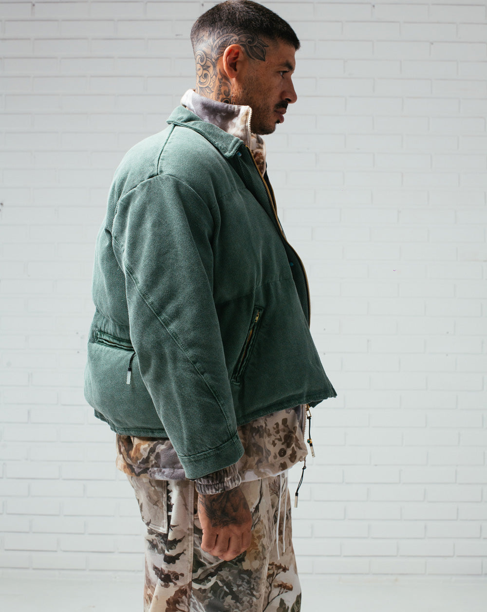 Twill Puffer Double Jacket Green / Camo