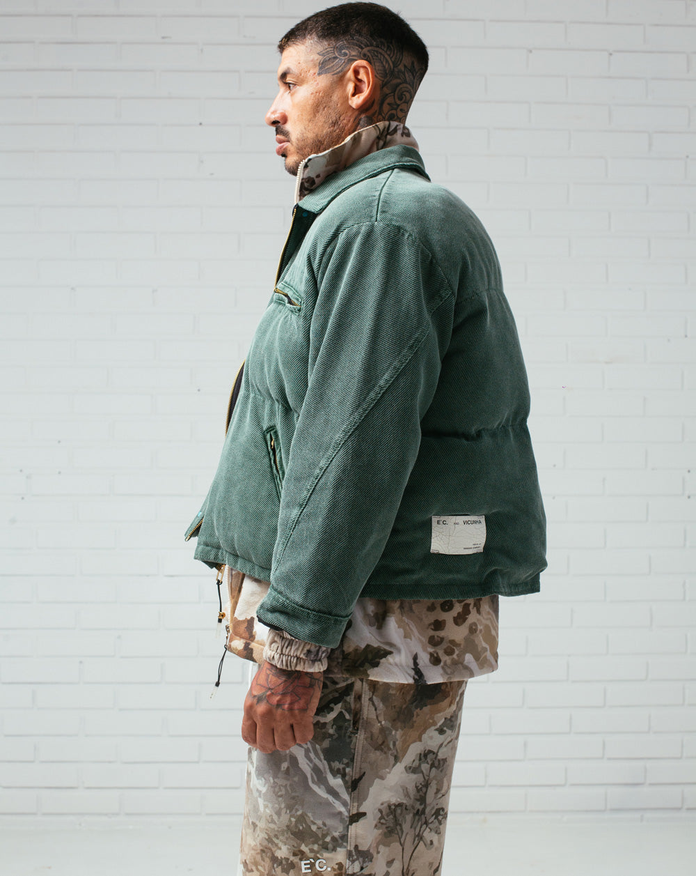 Twill Puffer Double Jacket Green / Camo