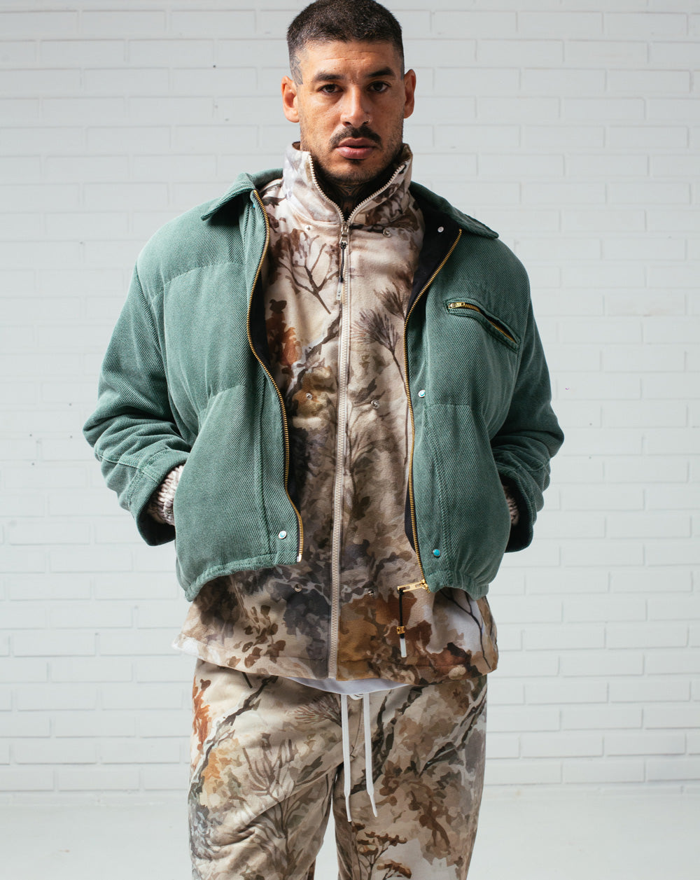 Twill Puffer Double Jacket Green / Camo