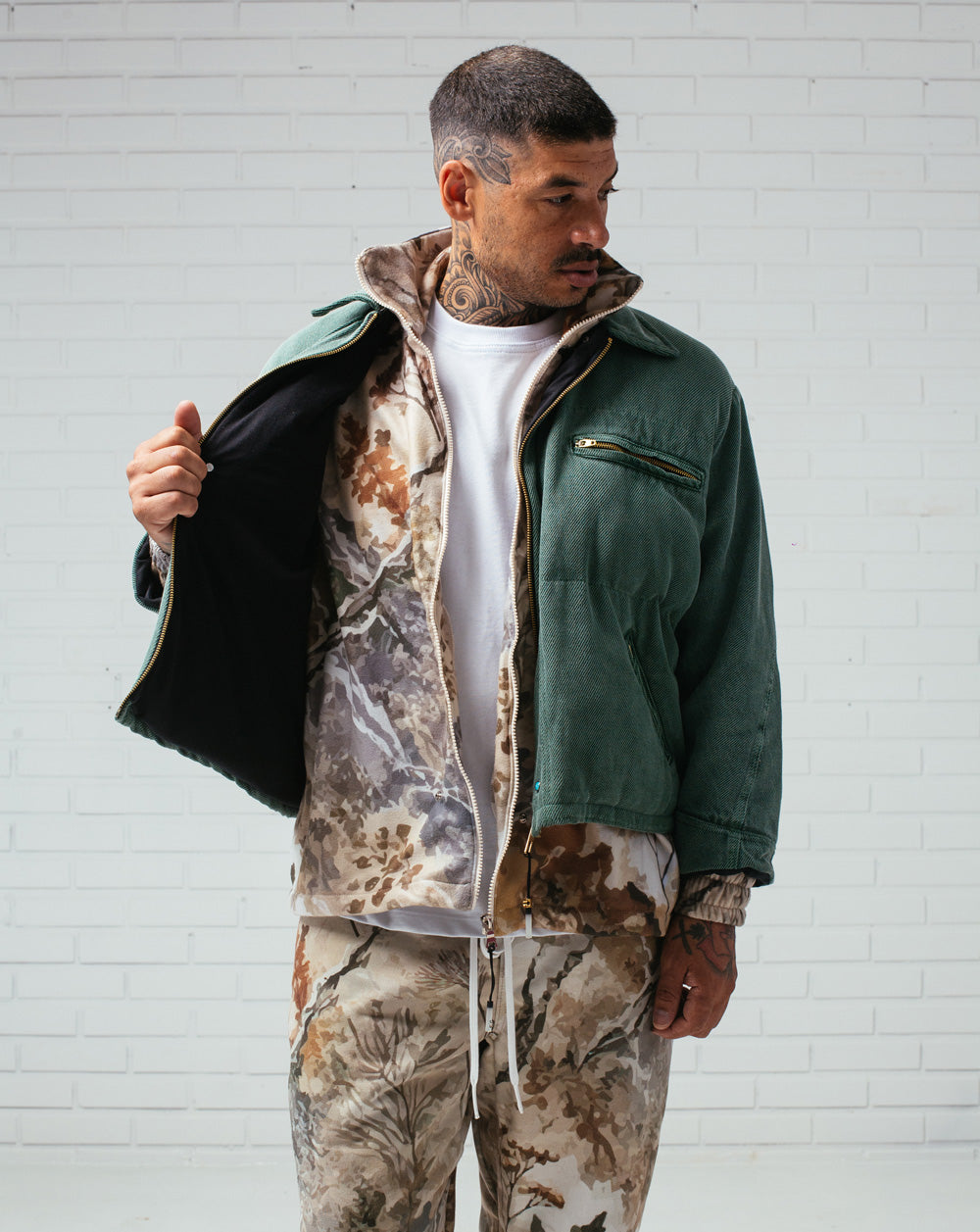 Twill Puffer Double Jacket Green / Camo